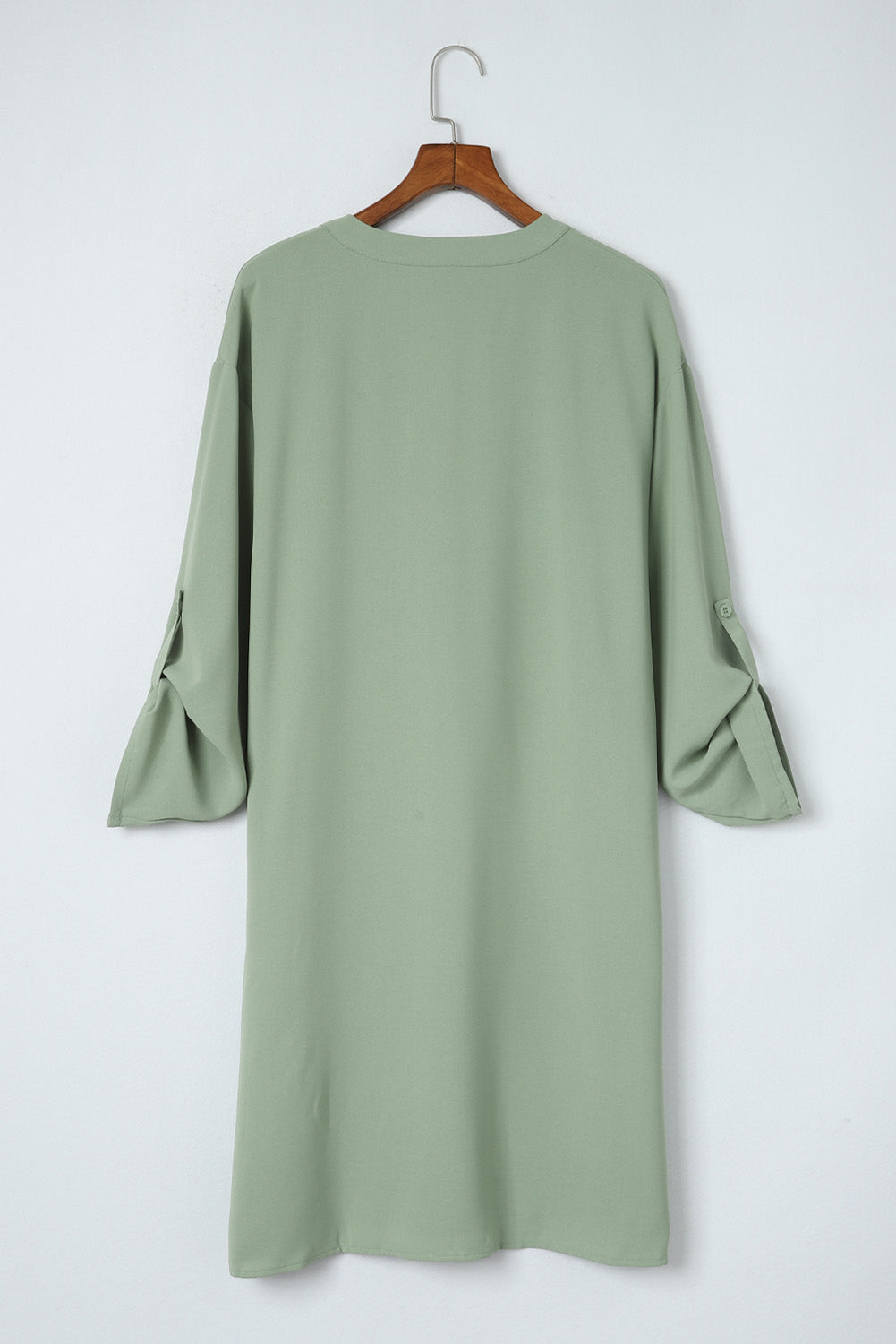 Green Roll-tab Sleeve Flowy Casual Dress