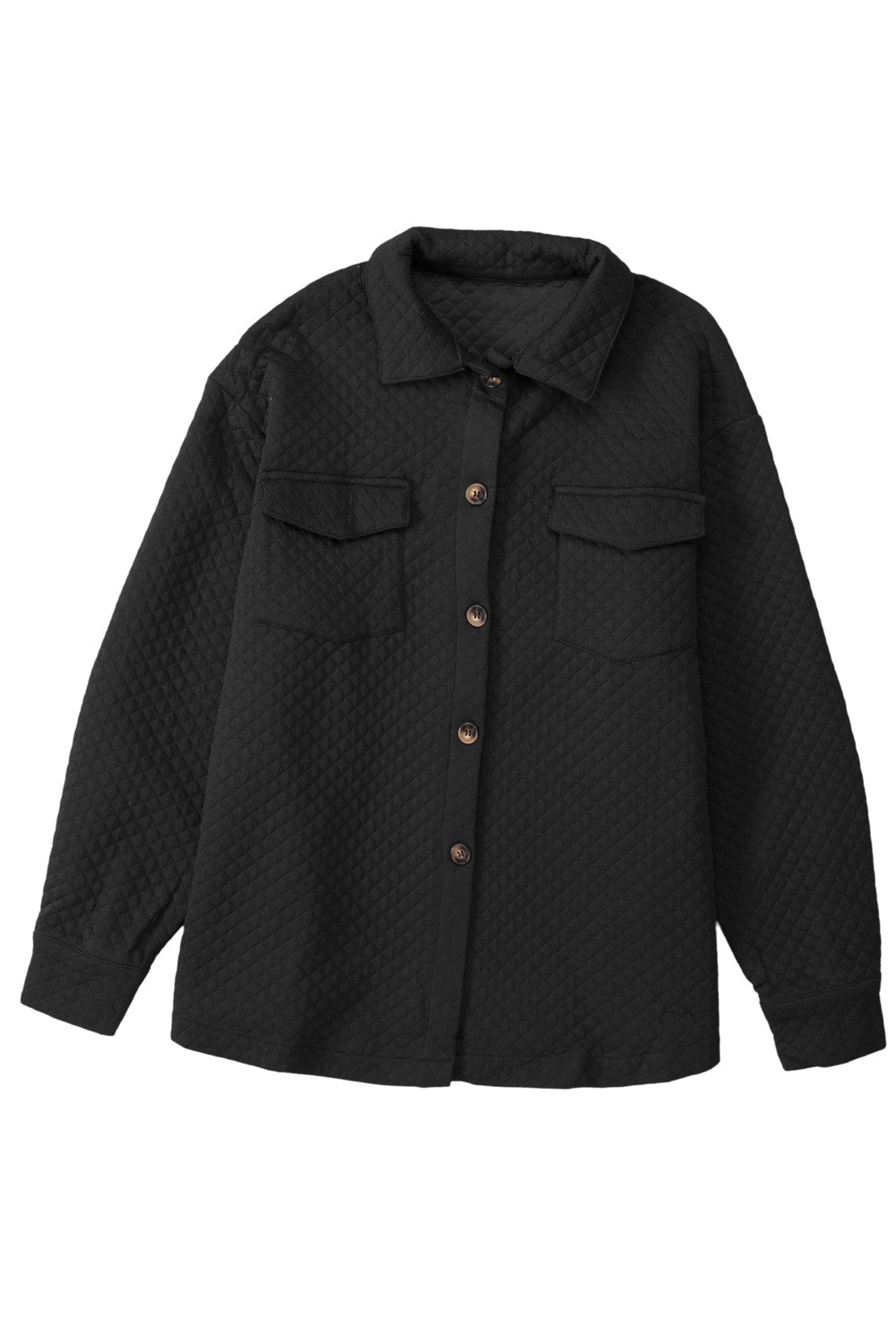 Black Retro Quilted Flap Pocket Button Shacket