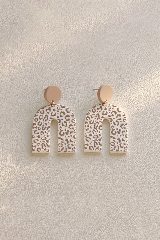 Beige Neutral Animal Print U Shaped Earrings