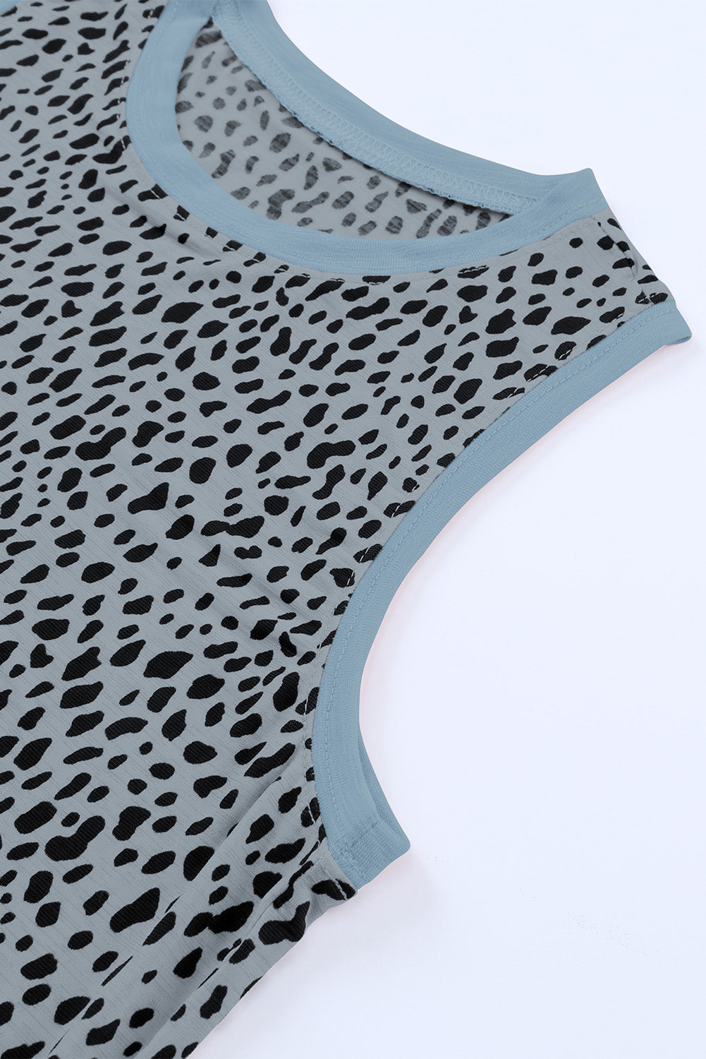 Gray Leopard Print Round Neck Tank Top