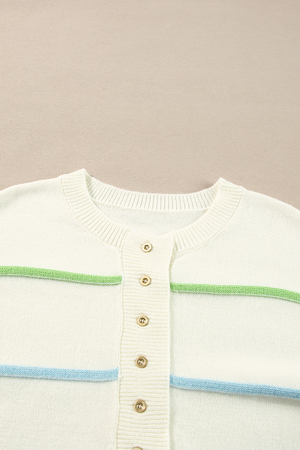 White Rainbow Stripes Drop Shoulder Baggy Henley Sweater