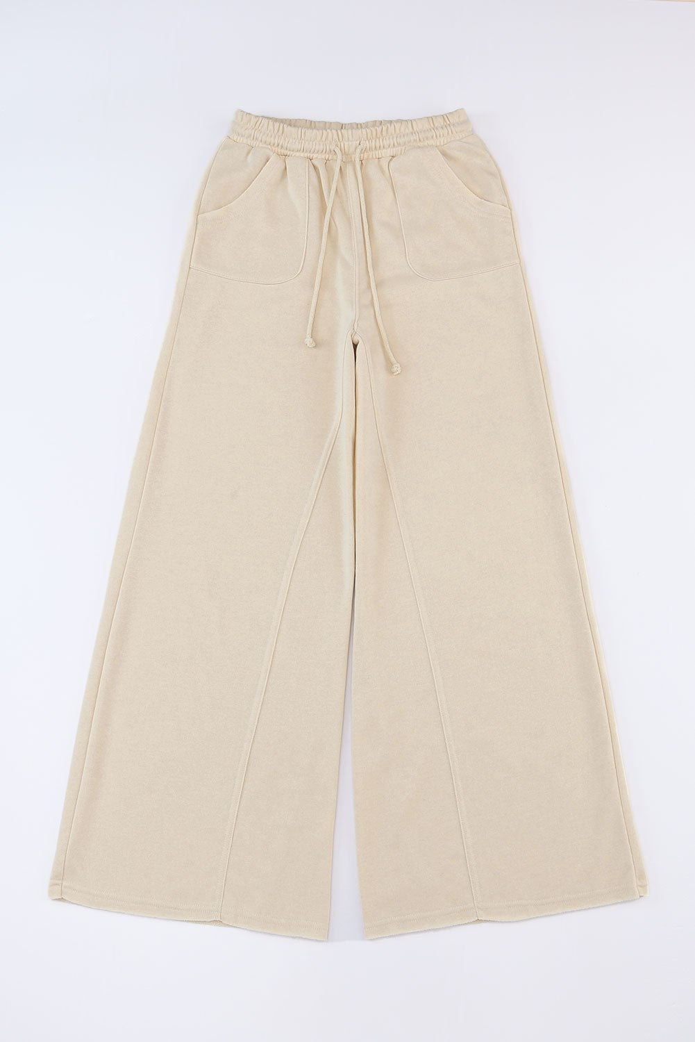 Apricot Mineral Washed  Drawstring Retro Wide Leg Pants