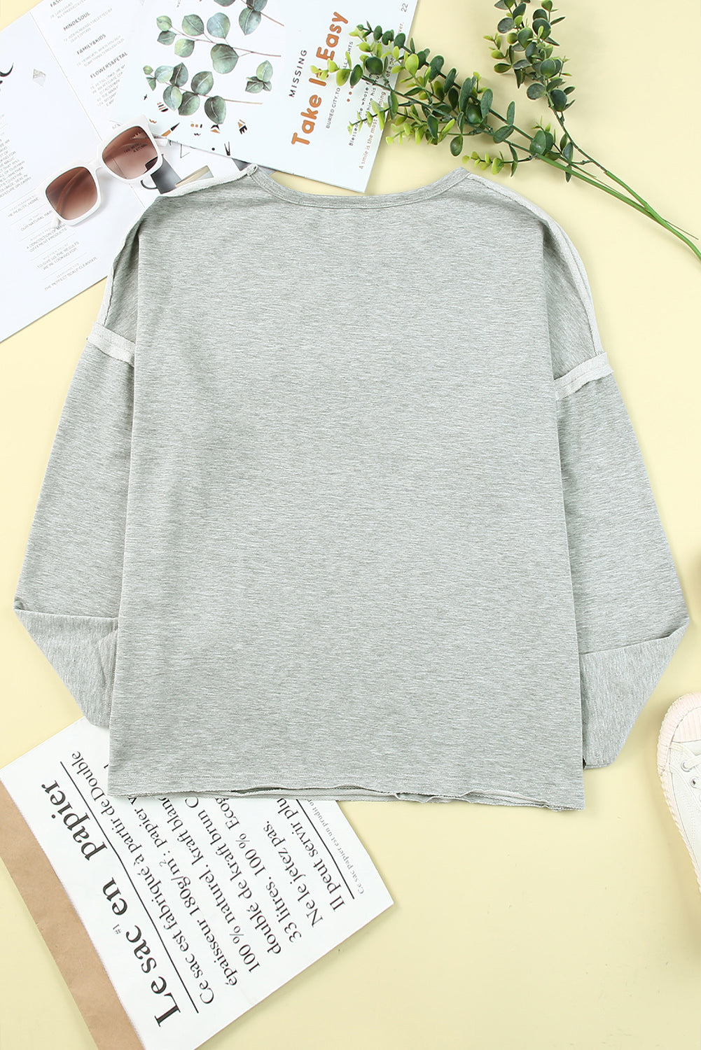 Gray Pocketed Oversized Drop Sleeve Top