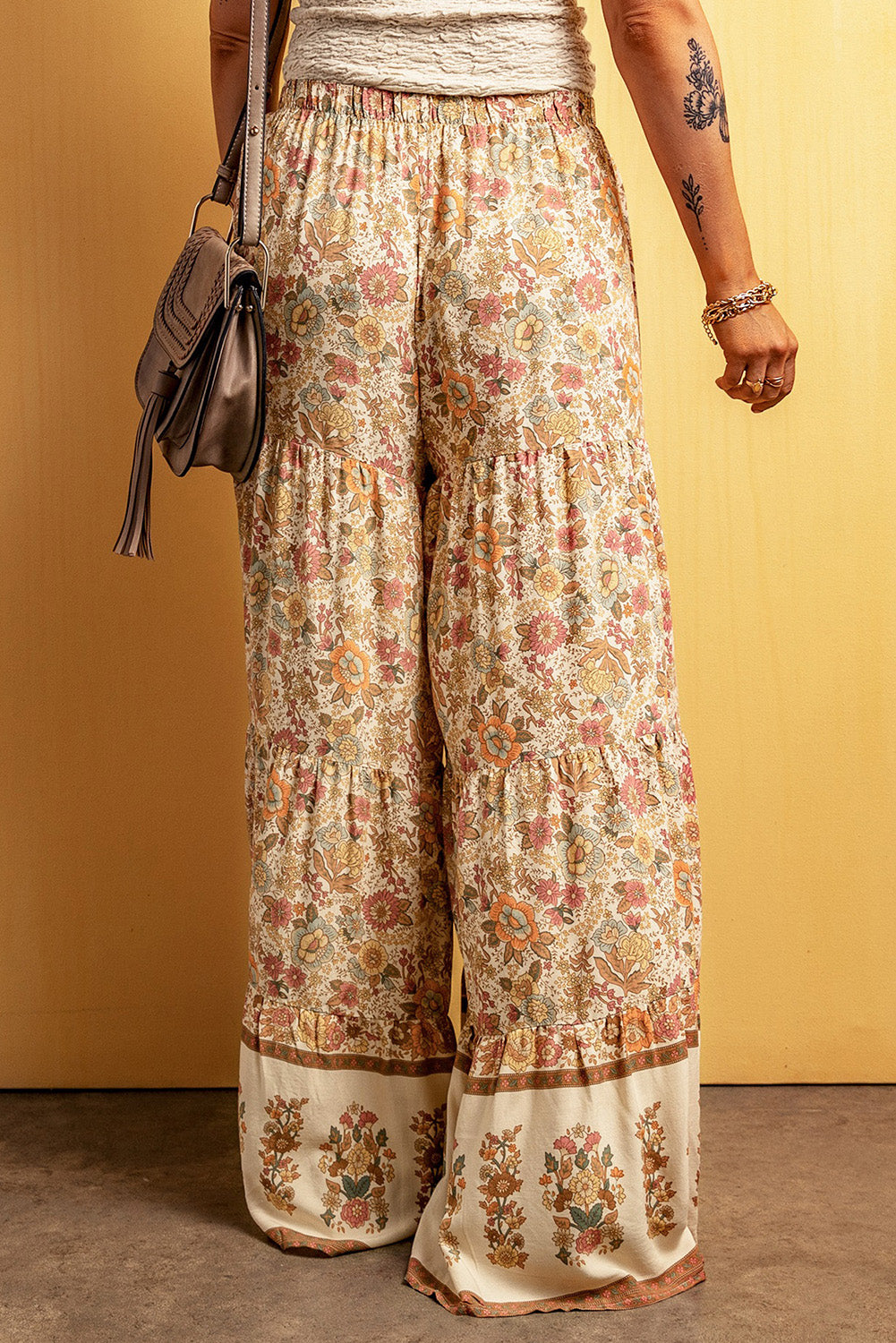 Multicolor Boho Floral Patchwork Loose Fit Wide Leg Pants