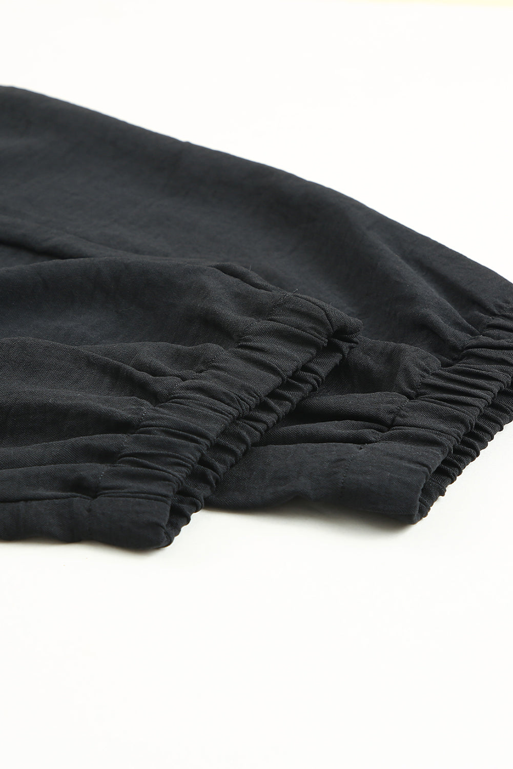 Black Solid Color Drawstring Smocked Waist Joggers