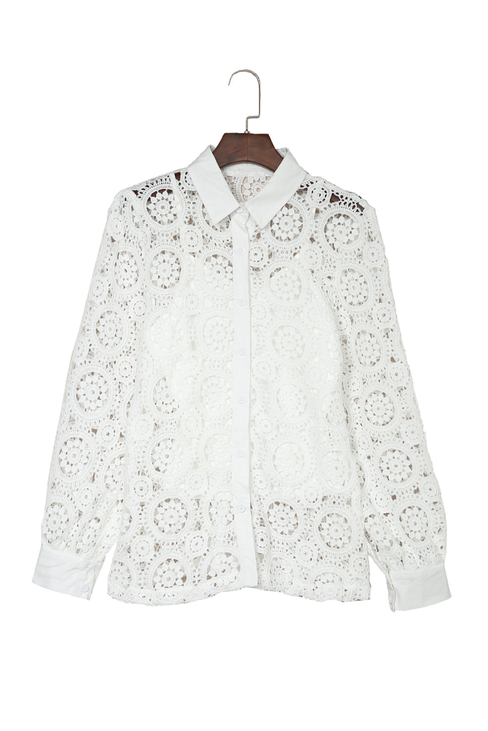 White Crochet Lace Hollow-out Turn-down Collar Shirt