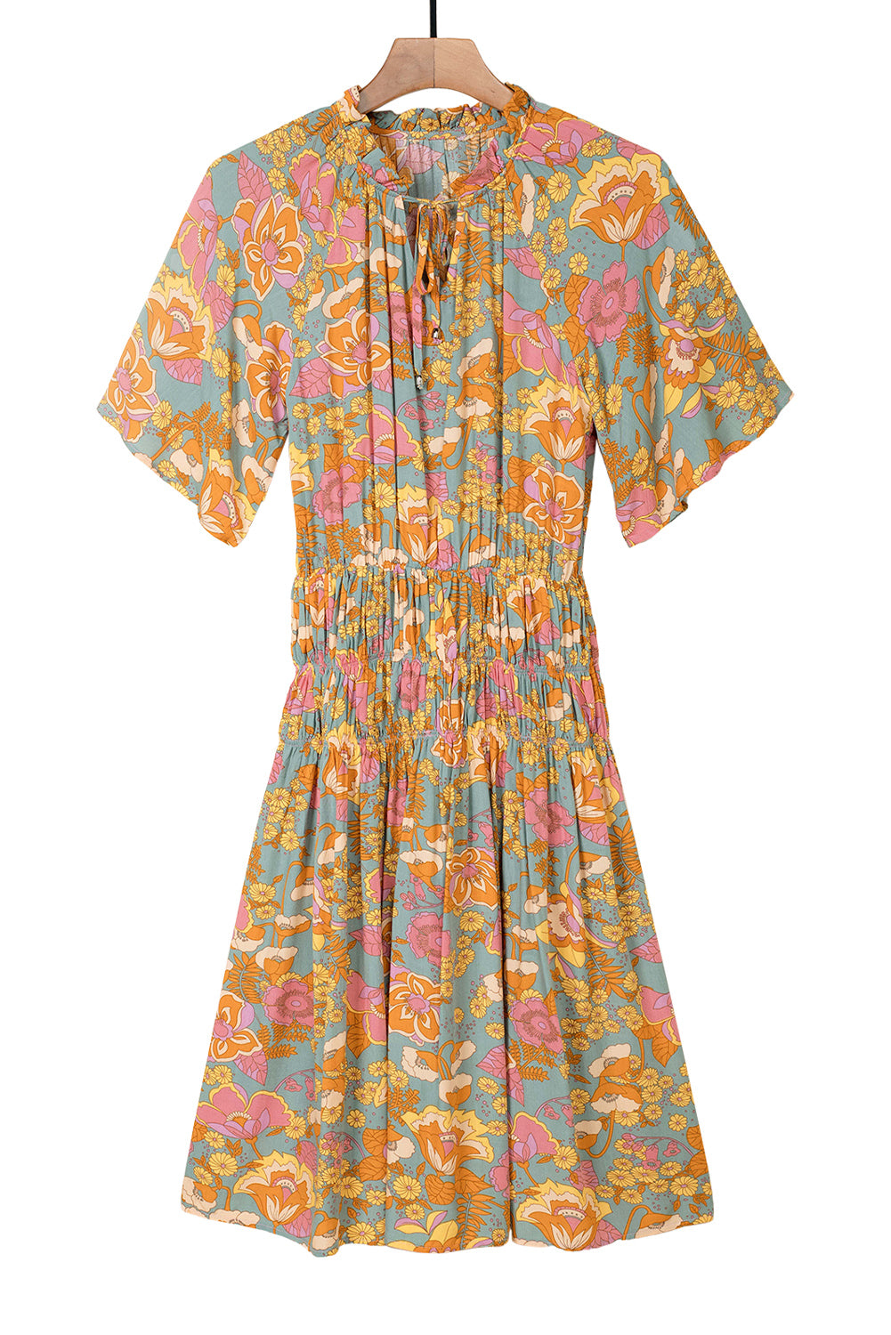 Boho Wide Sleeve Smocked Waist Floral Dress