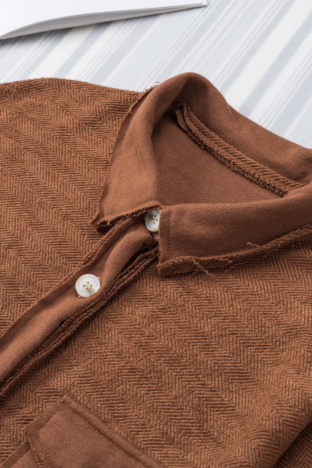 Brown Contrast Flap Pockets Relaxed Shacket