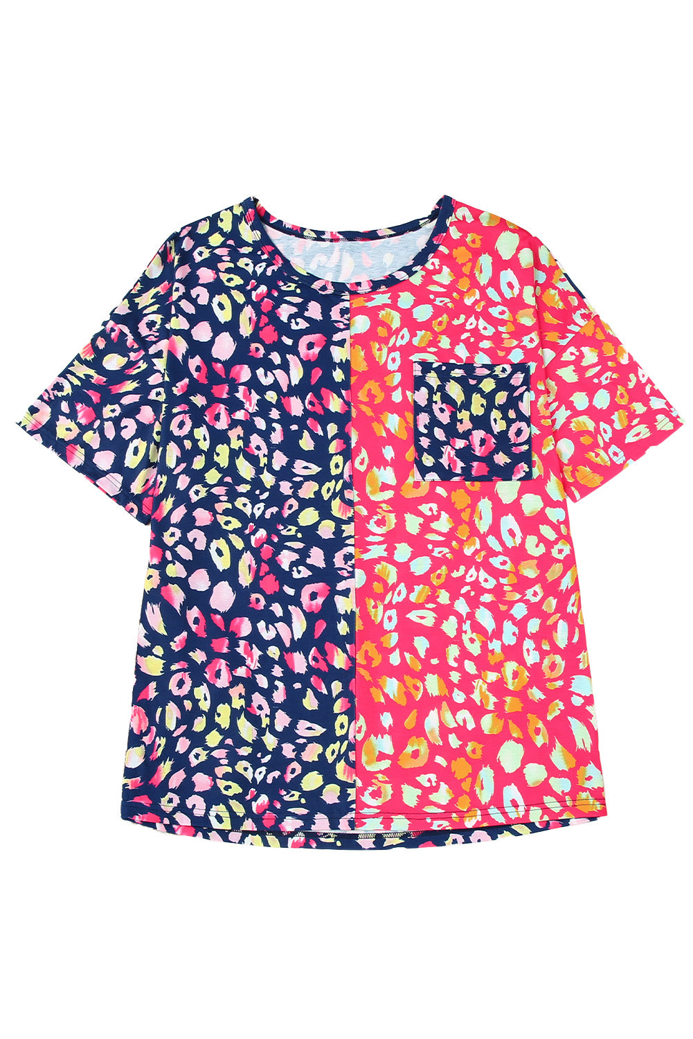 Plus Size Leopard Colorblock Short Sleeve Top