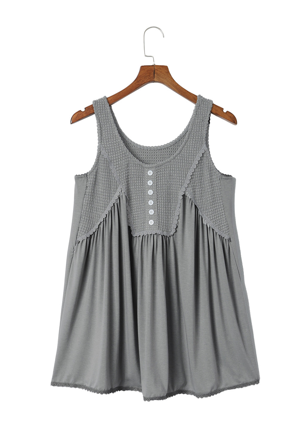 Gray Thermal Knit Panel Babydoll Tank Top