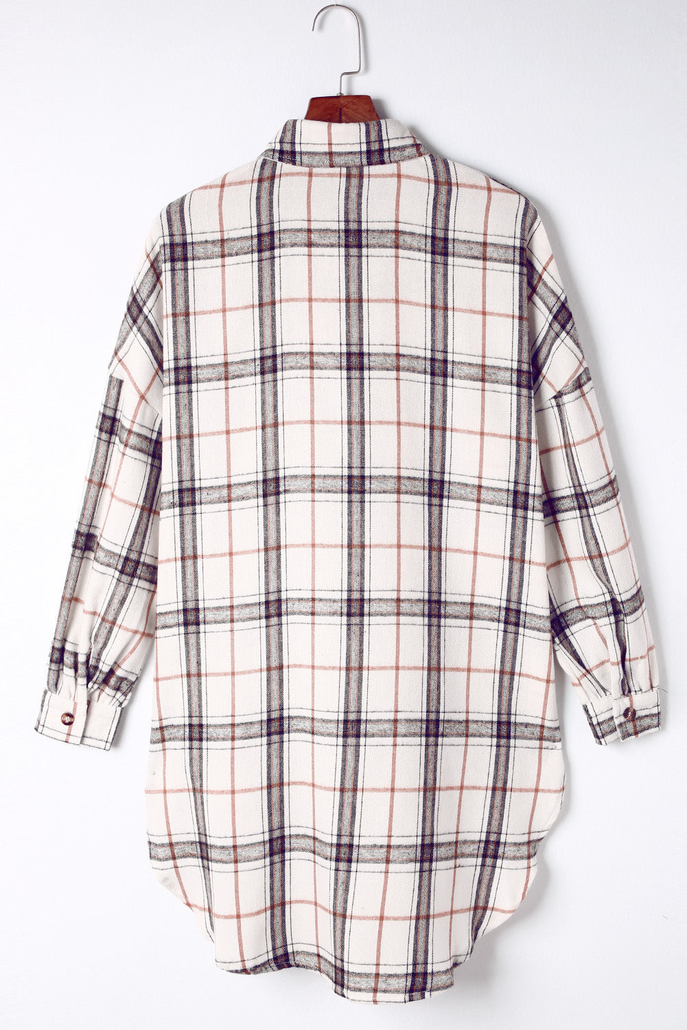 White Oversized Plaid Pattern Shacket with Slits