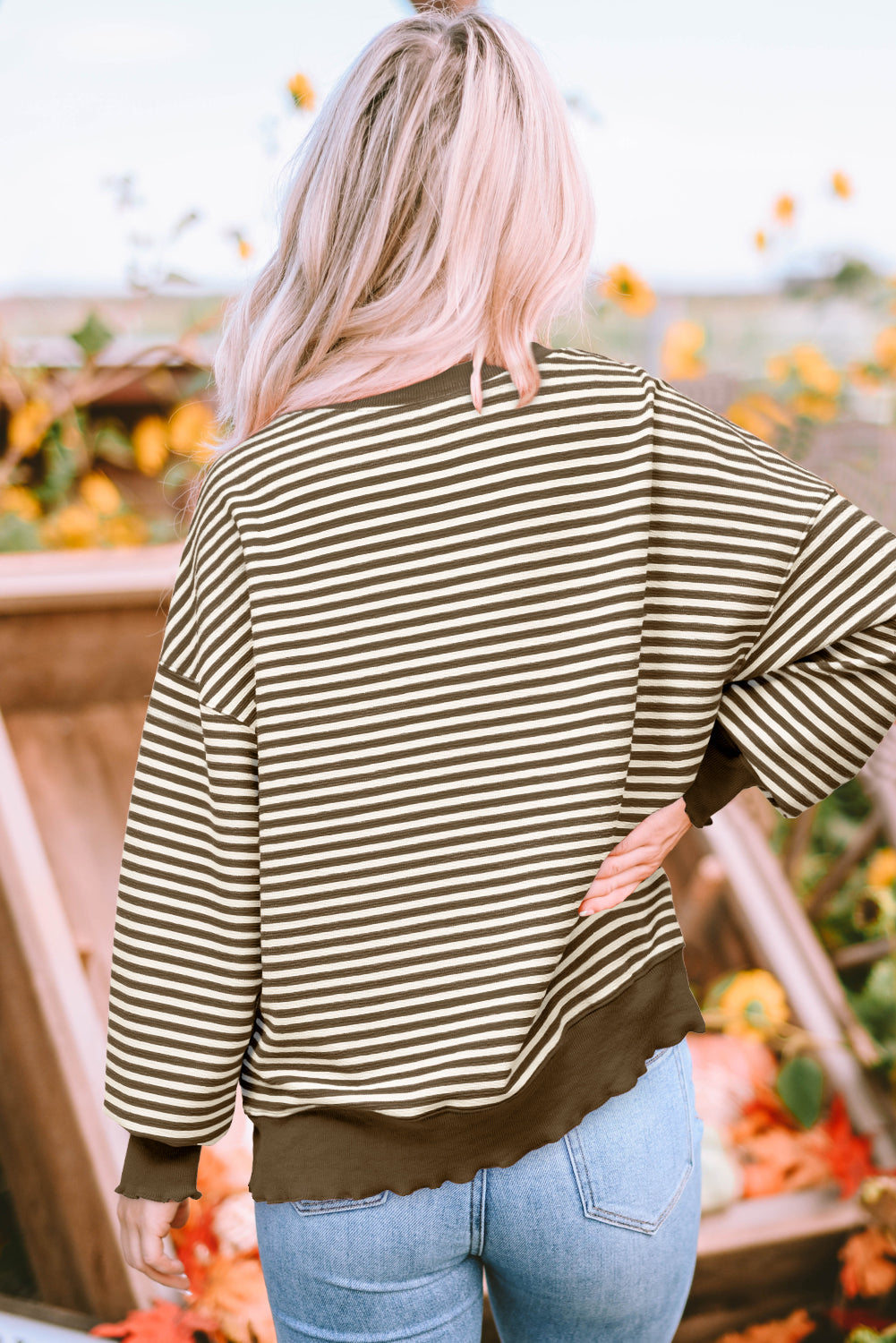 Brown Stripe Loose Drop Top