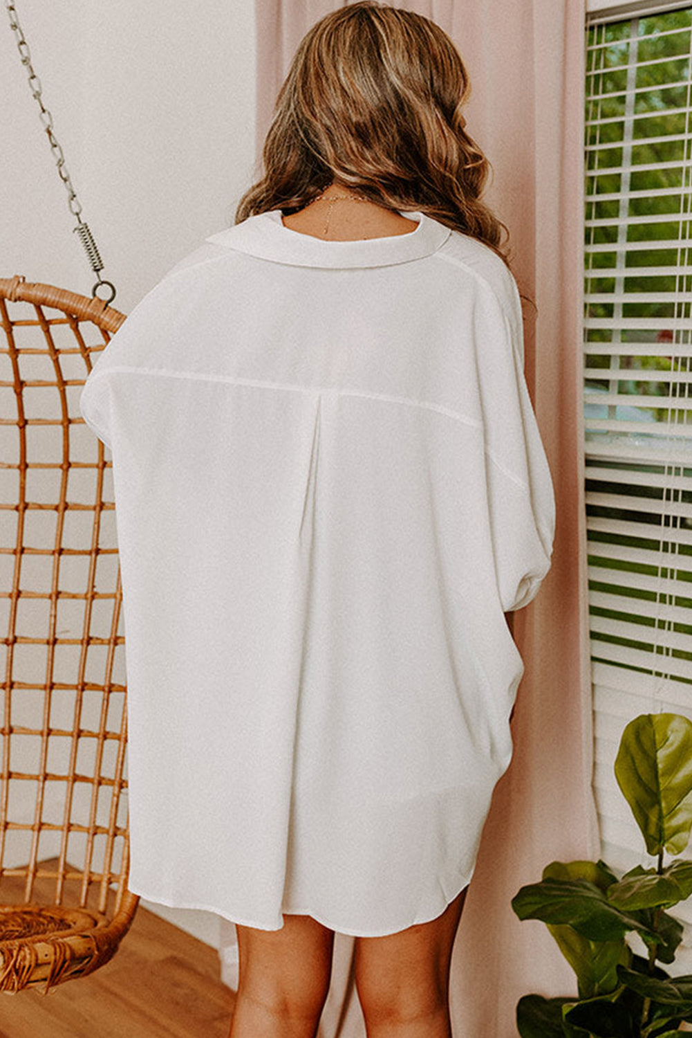 White 3/4 Puff Sleeve Oversize Shirt