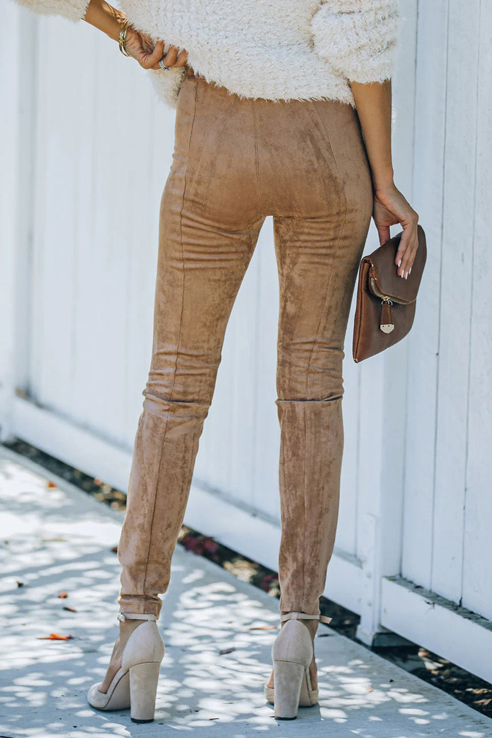 Khaki High Waist Faux Suede Skinny Leggings