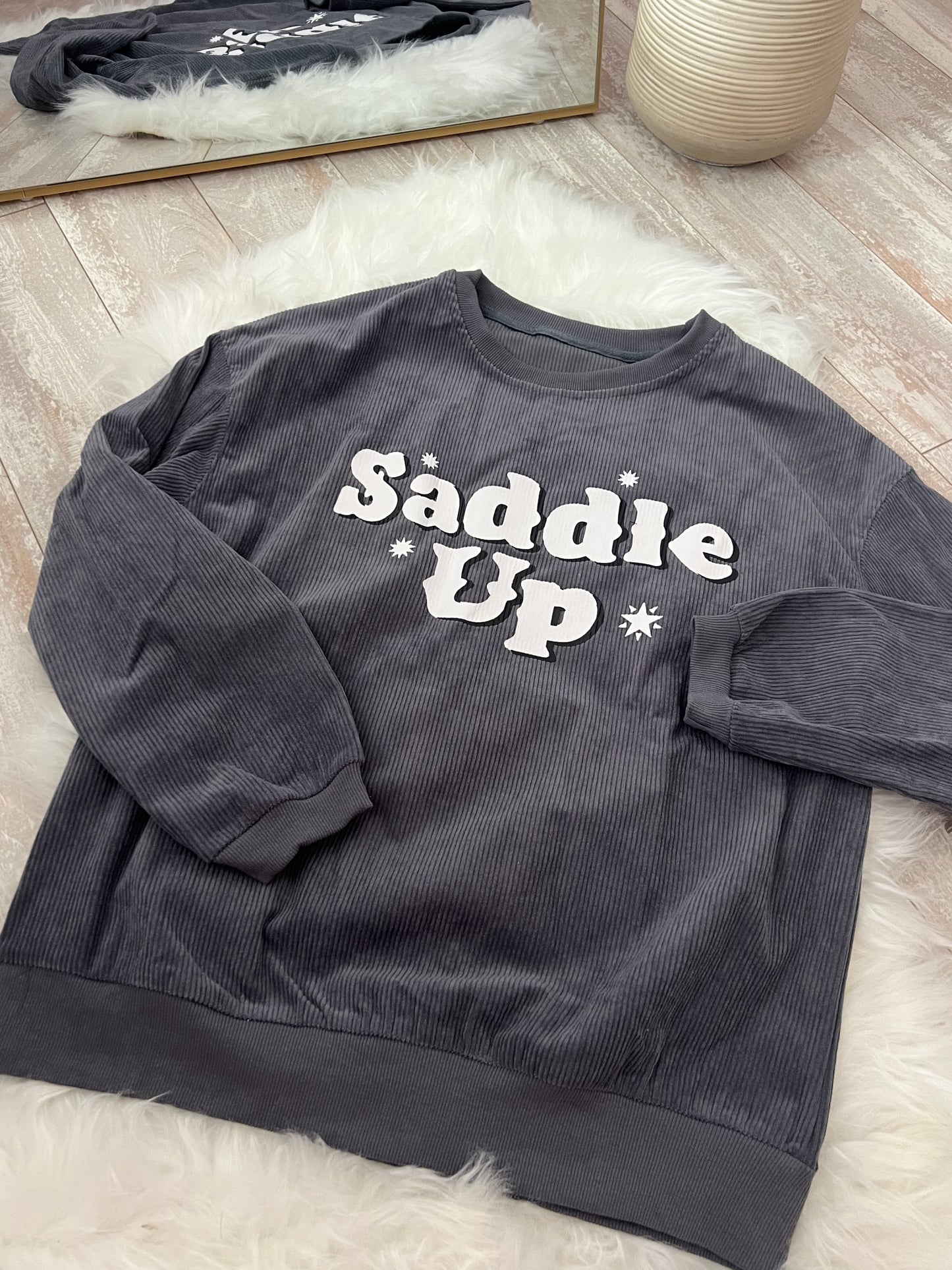 Gray Saddle Up Corded Graphic Sweatshirt