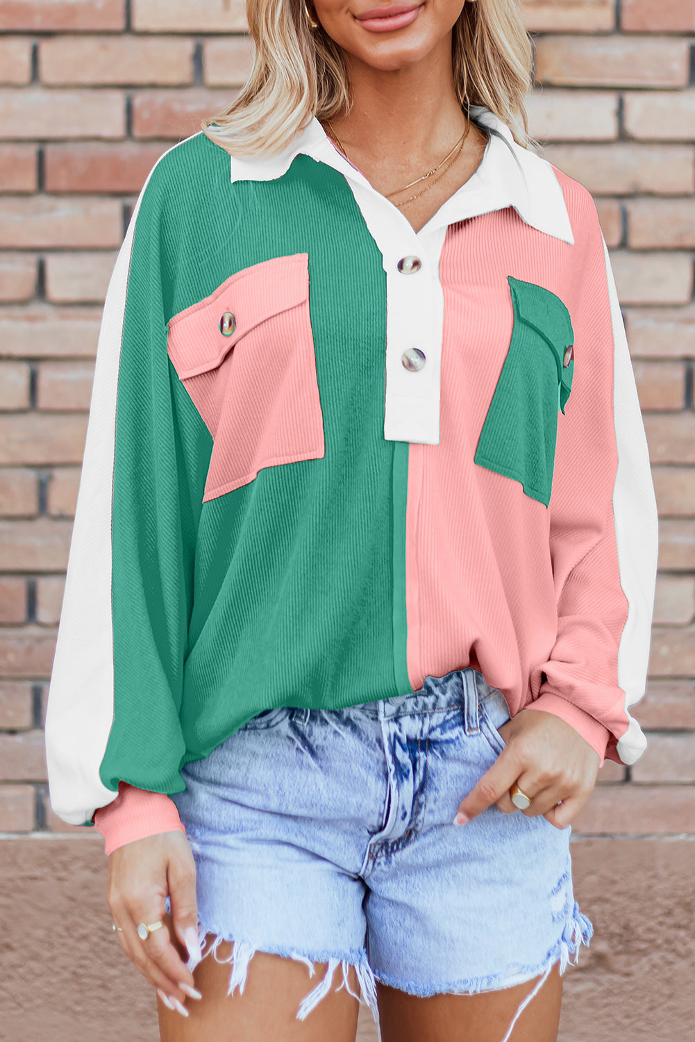 Pink Ribbed Oversized Sweatshirt