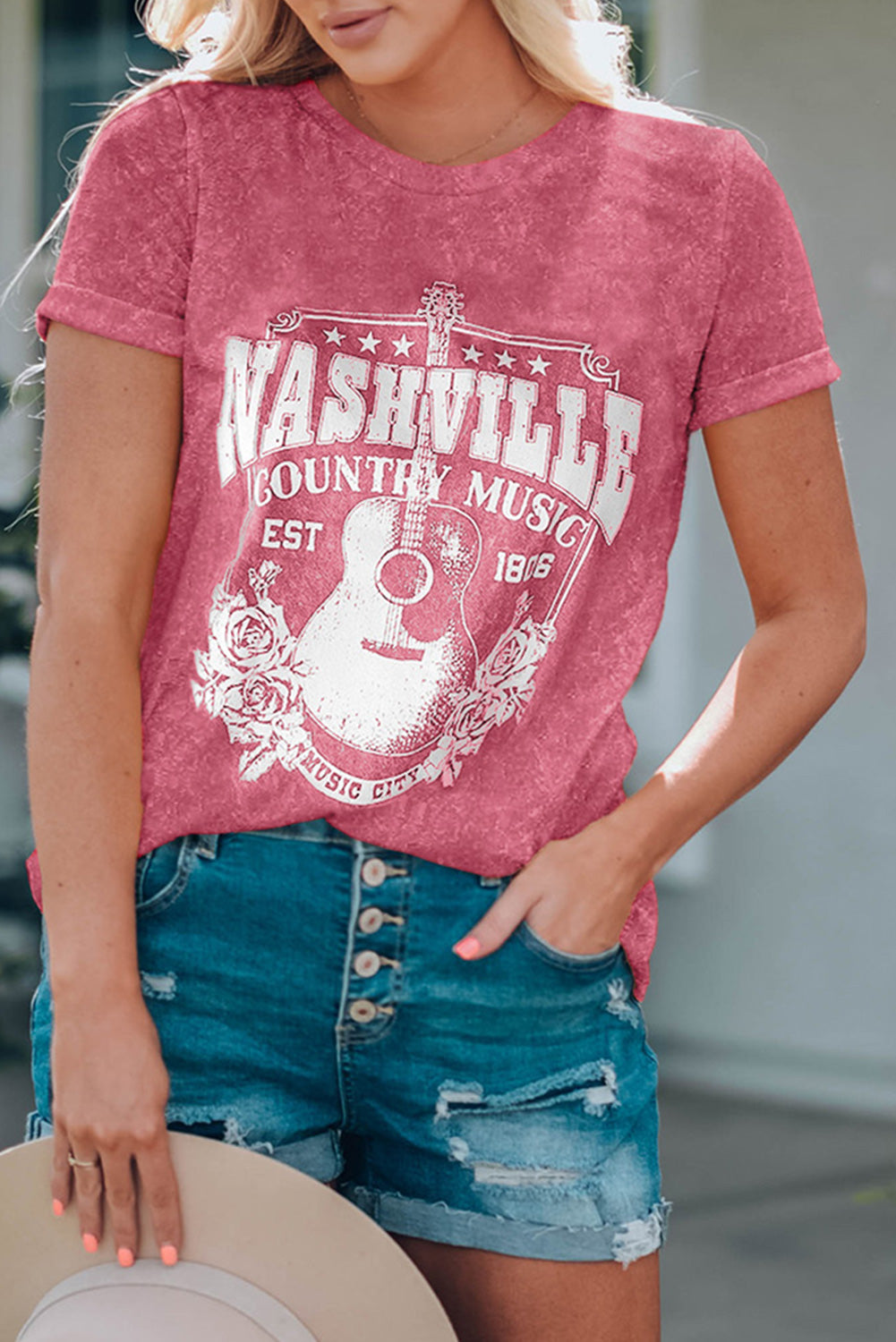 Red Nashville Music City Graphic Mineral Washed Tee