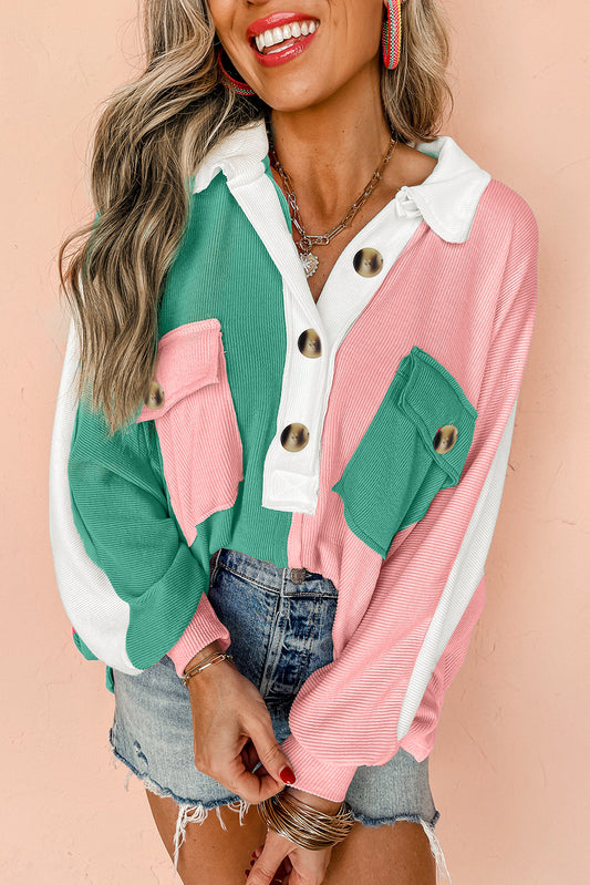 Pink Ribbed Oversized Sweatshirt