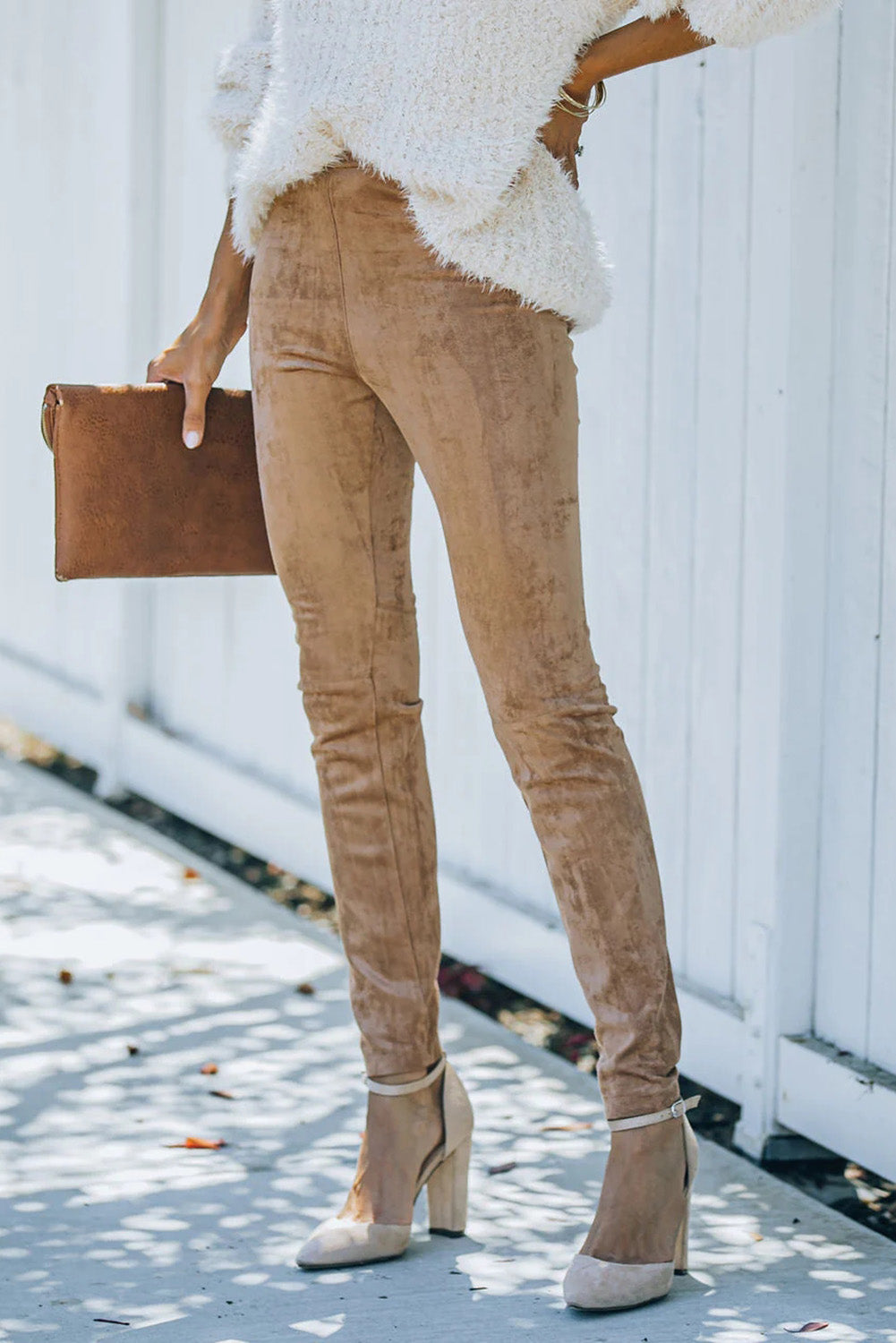 Khaki High Waist Faux Suede Skinny Leggings