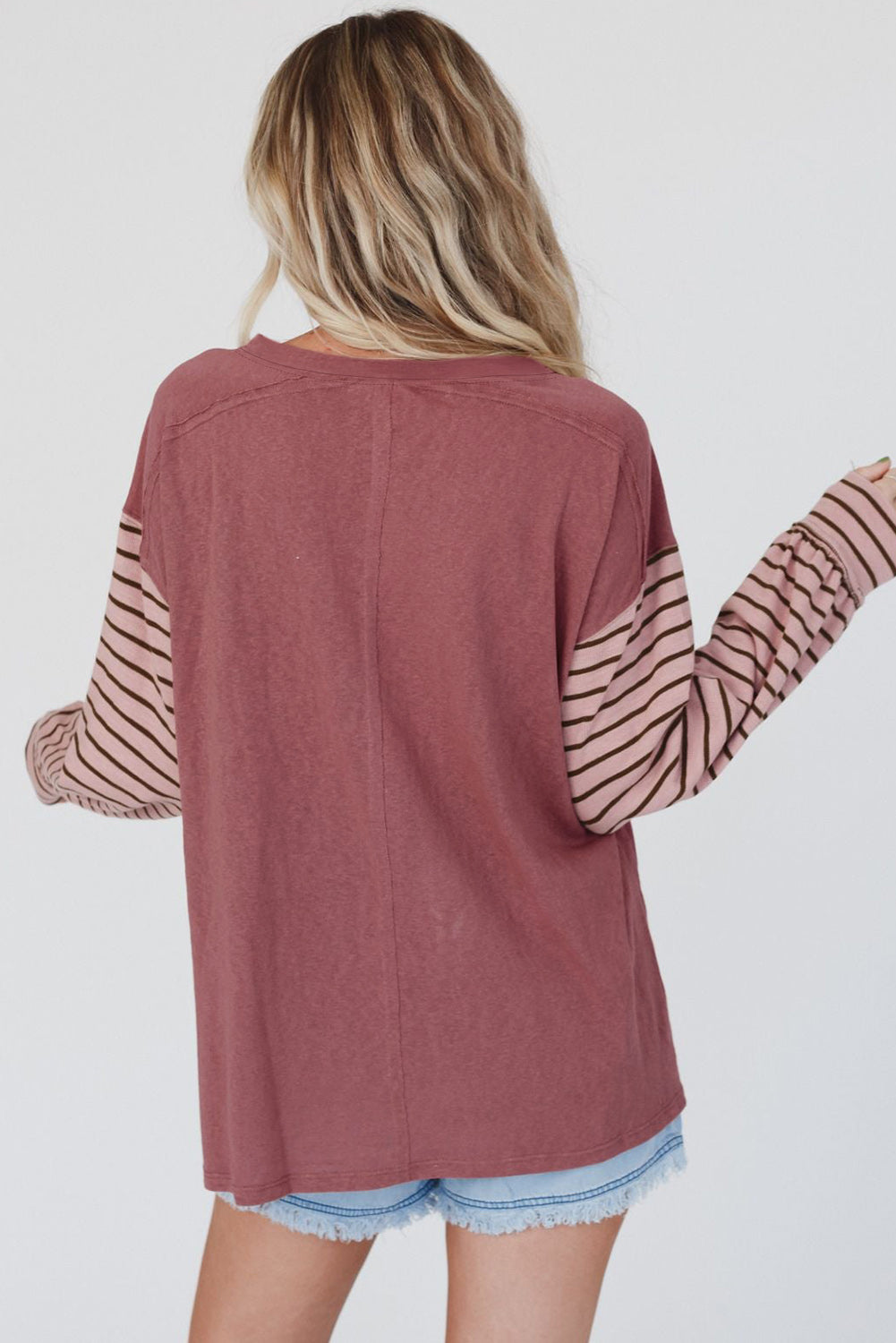 Red Colorblock Striped Bishop Sleeve Top