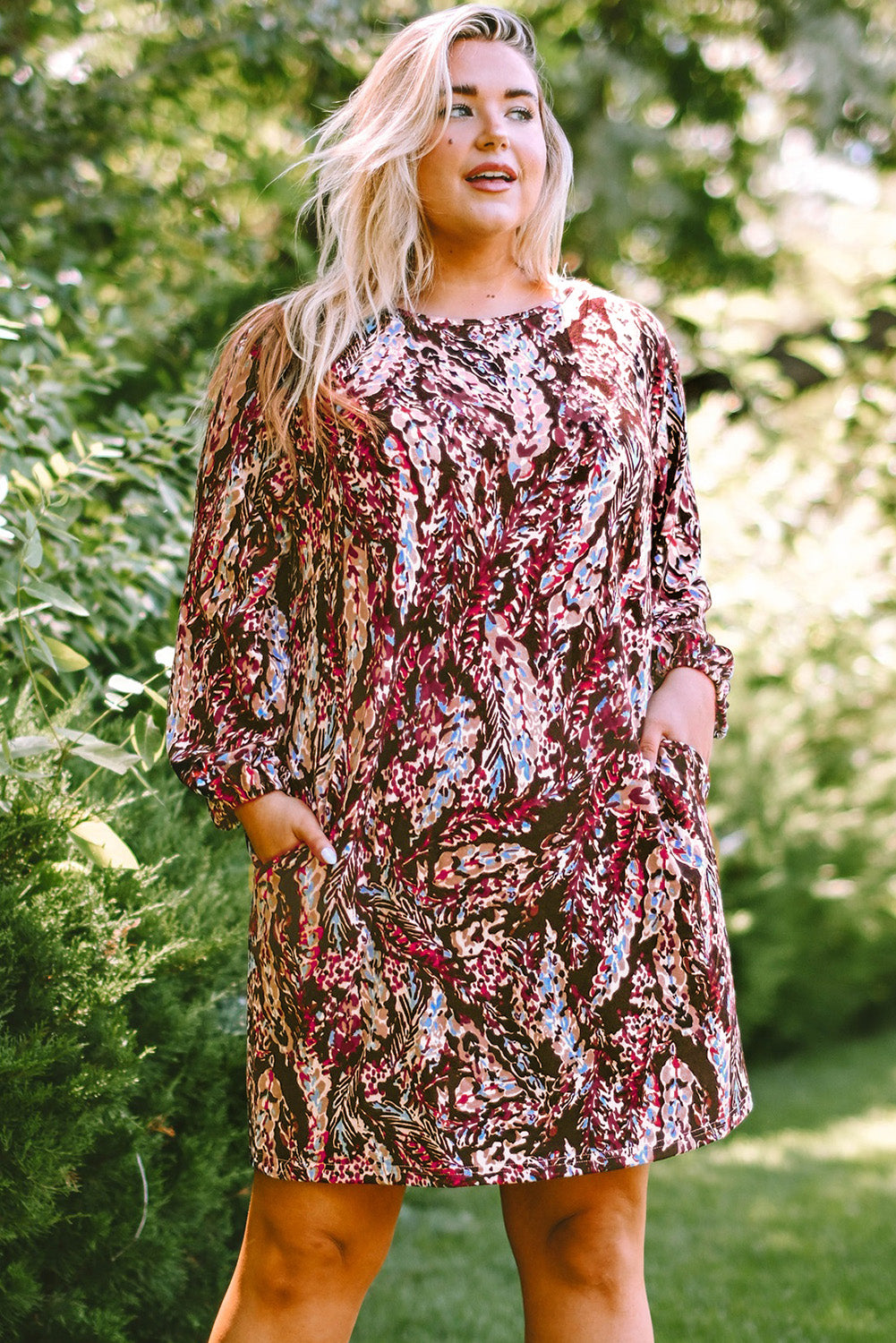 Red Plus Size Floral Print Mini Dress