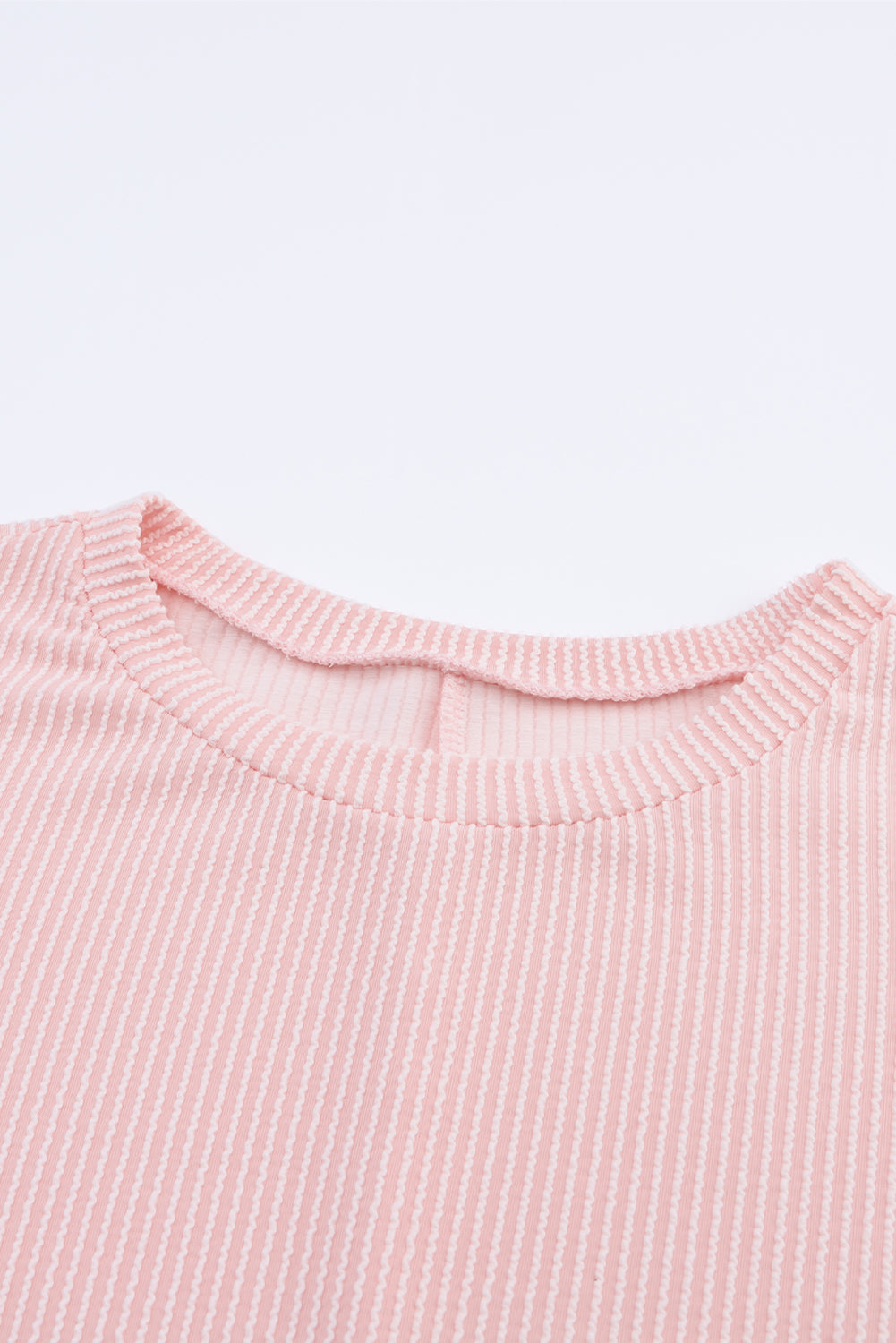 Pink Ribbed Roll-tab Sleeve Chest Pocket Oversize Top