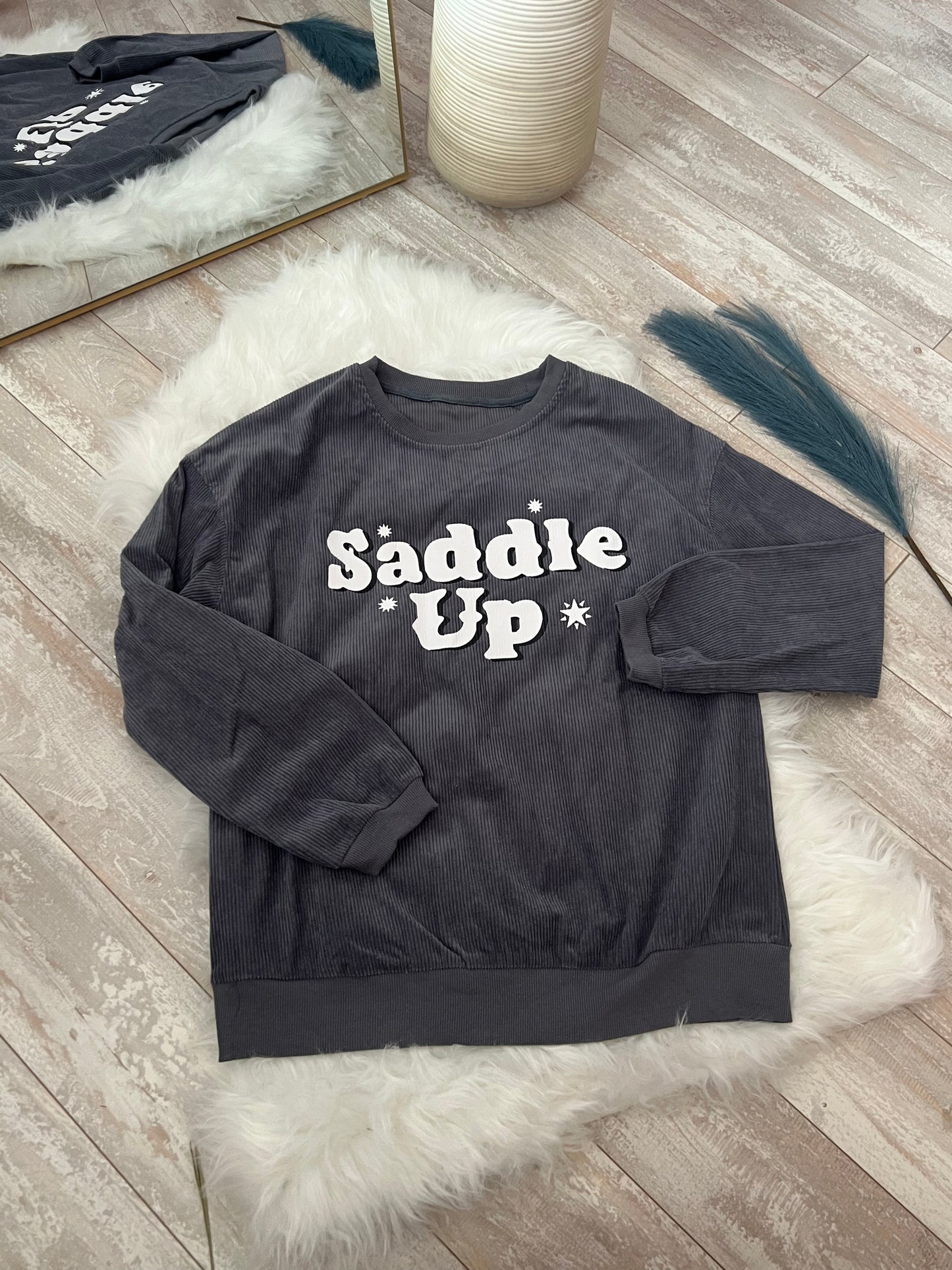 Gray Saddle Up Corded Graphic Sweatshirt