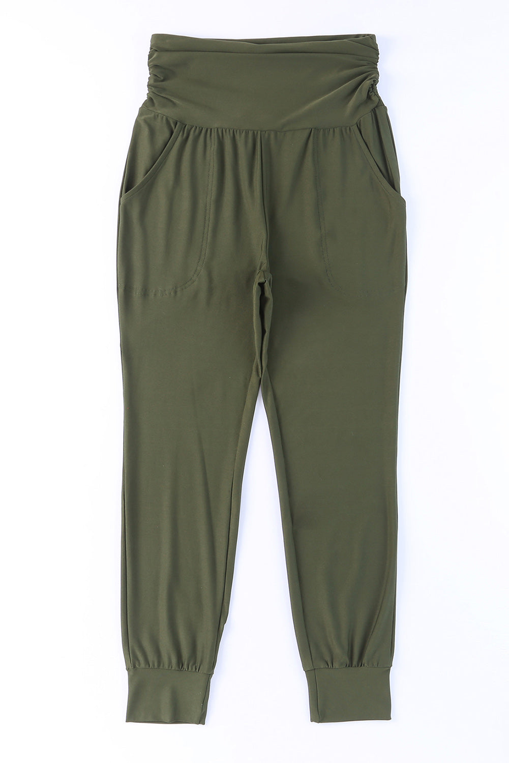 Green High Waist Pleated Pocket Leggings