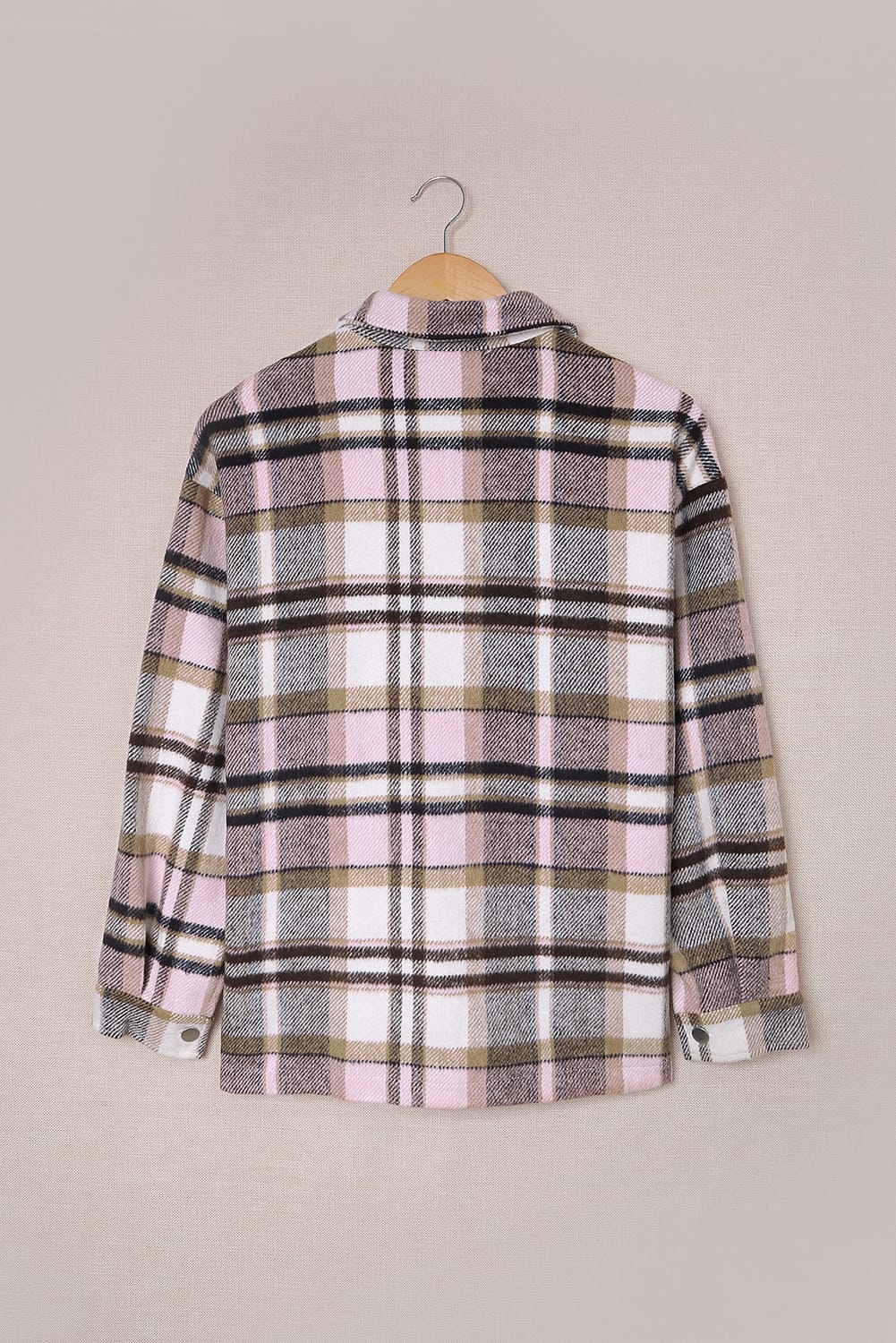 Pink Geometric Plaid Print Pocketed Shacket