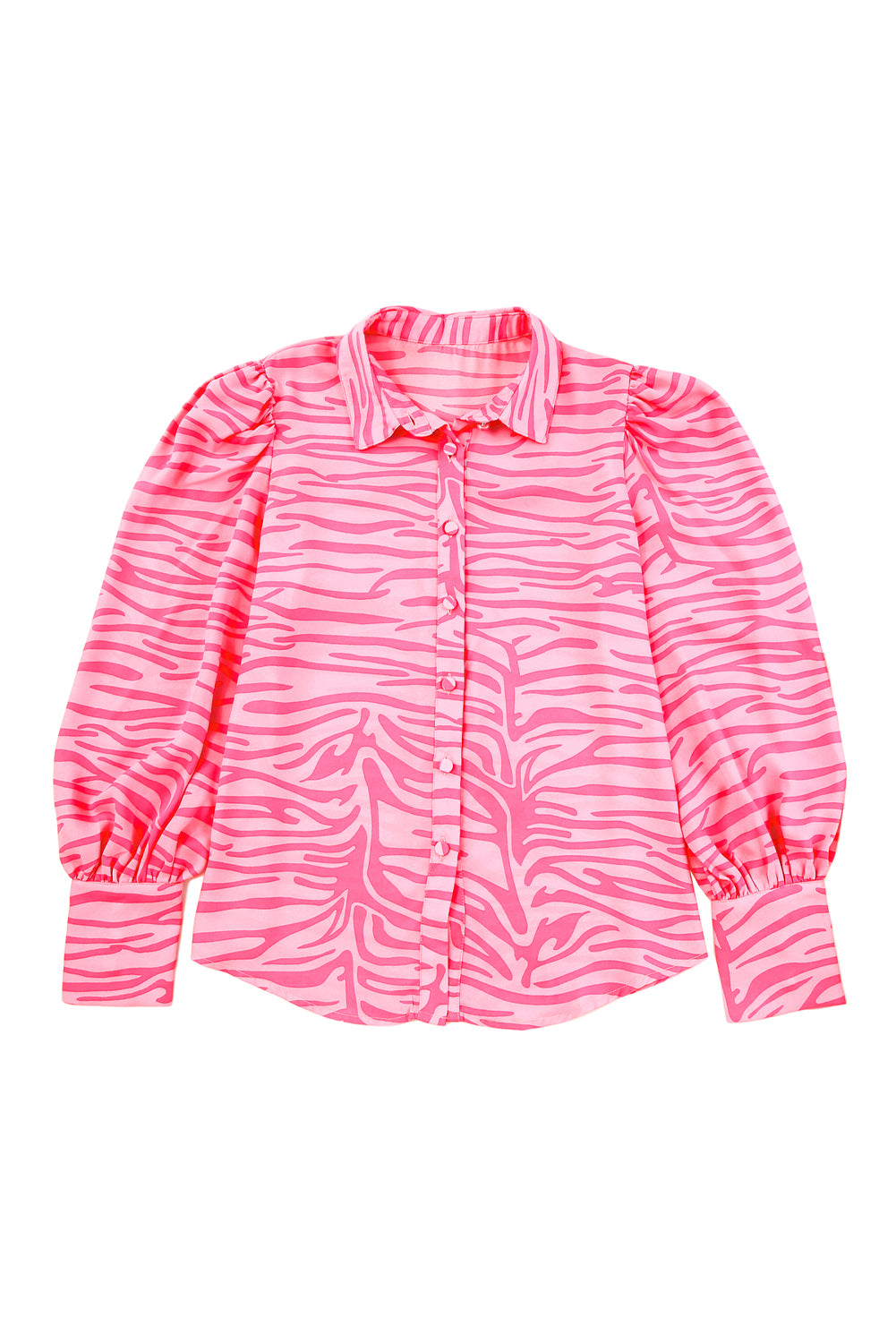 Pink Zebra Stripes Print Lantern Sleeve Shirt