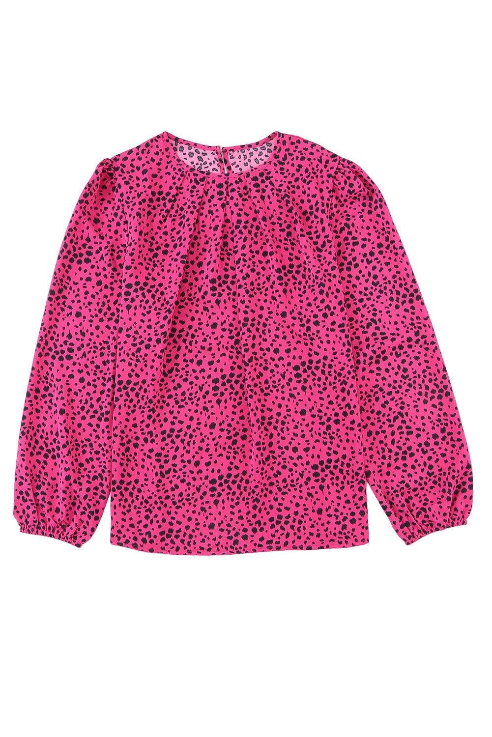 Rose Leopard Print Pleated Blouse with Keyhole