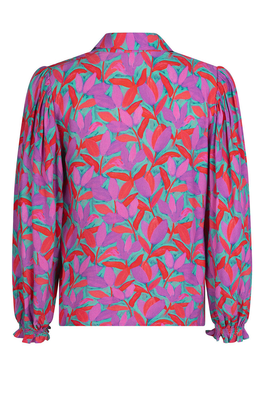 Multicolor Abstract Floral Button Up Long Puff Sleeve Shirt