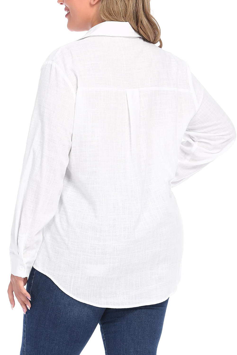 White Plus Size Linen Textured Button Up Shirt