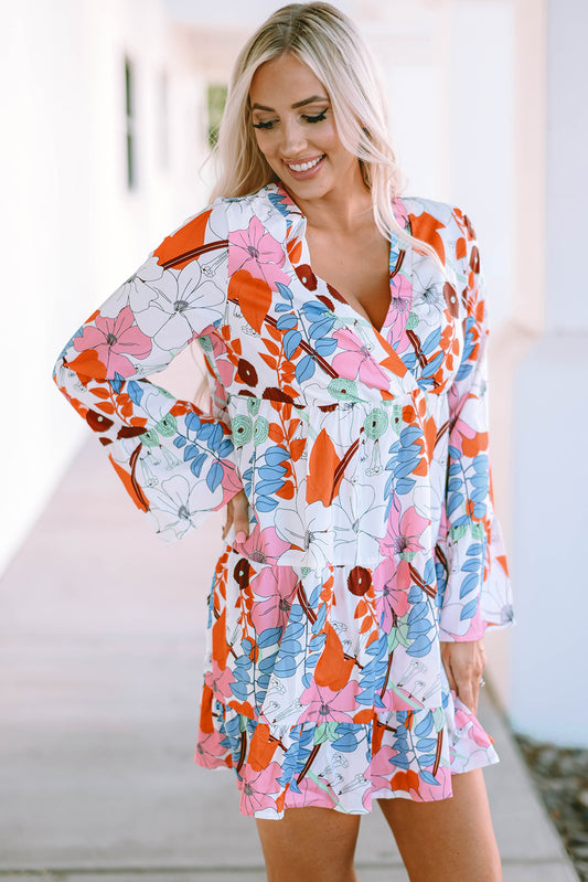 White Floral Tiered Mini Dress