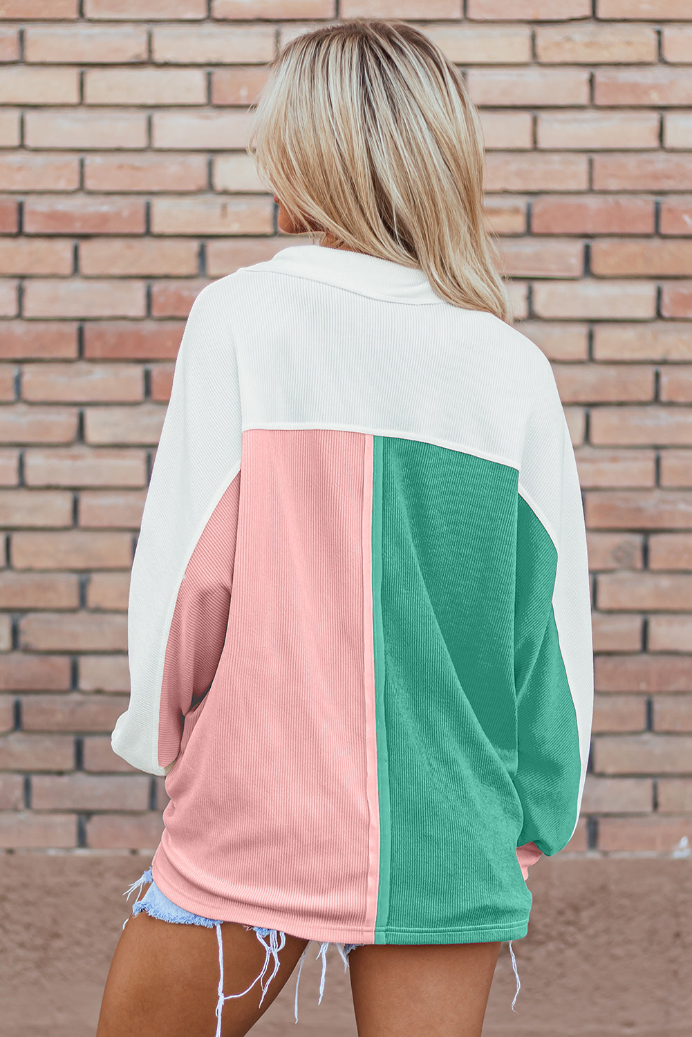 Pink Ribbed Oversized Sweatshirt