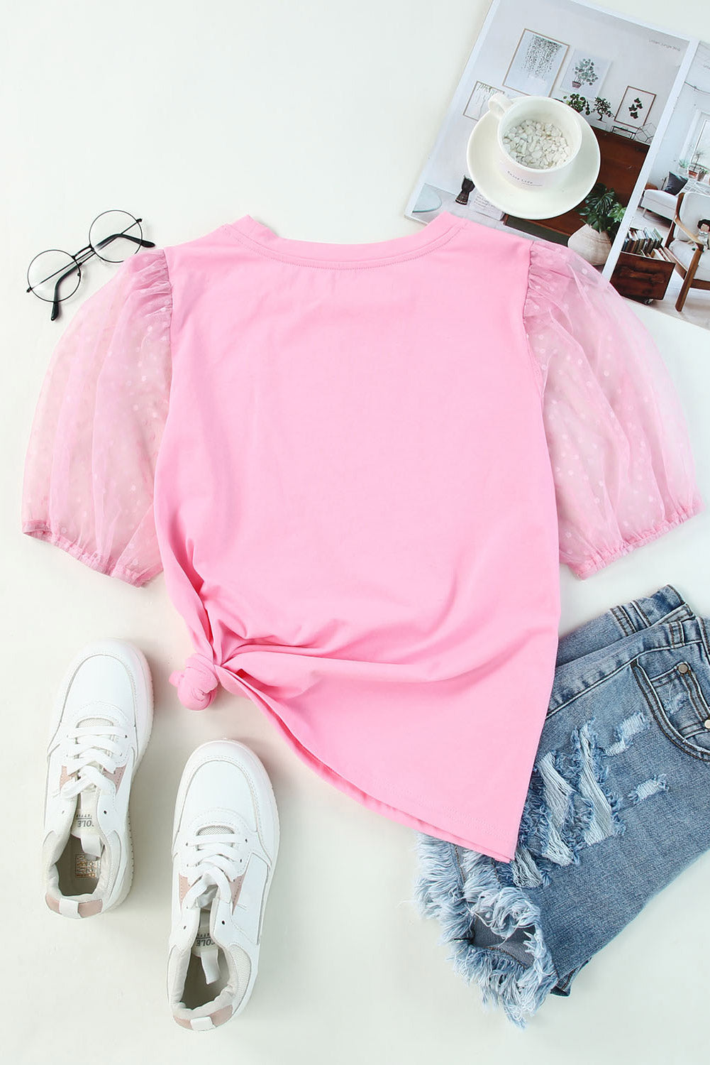 Pink Tulle Puff Sleeve Top