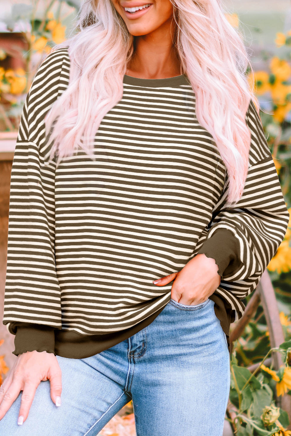 Brown Stripe Loose Drop Top