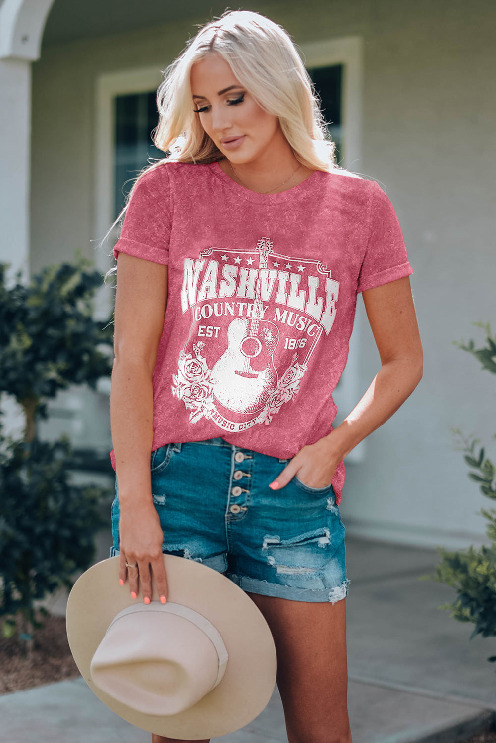 Red Nashville Music City Graphic Mineral Washed Tee