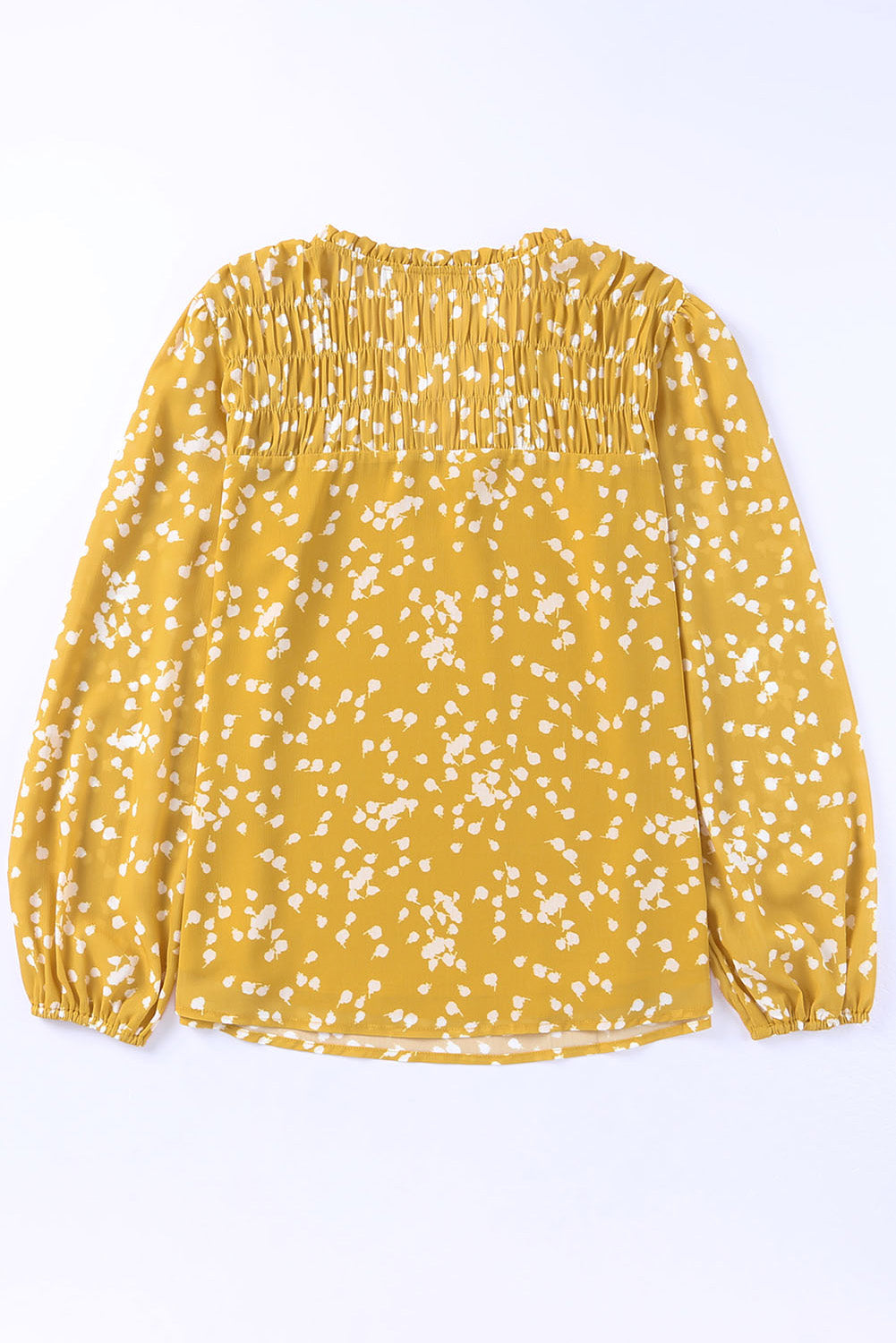 Yellow Plus Size Floral Print Ruched Split Neck Blouse