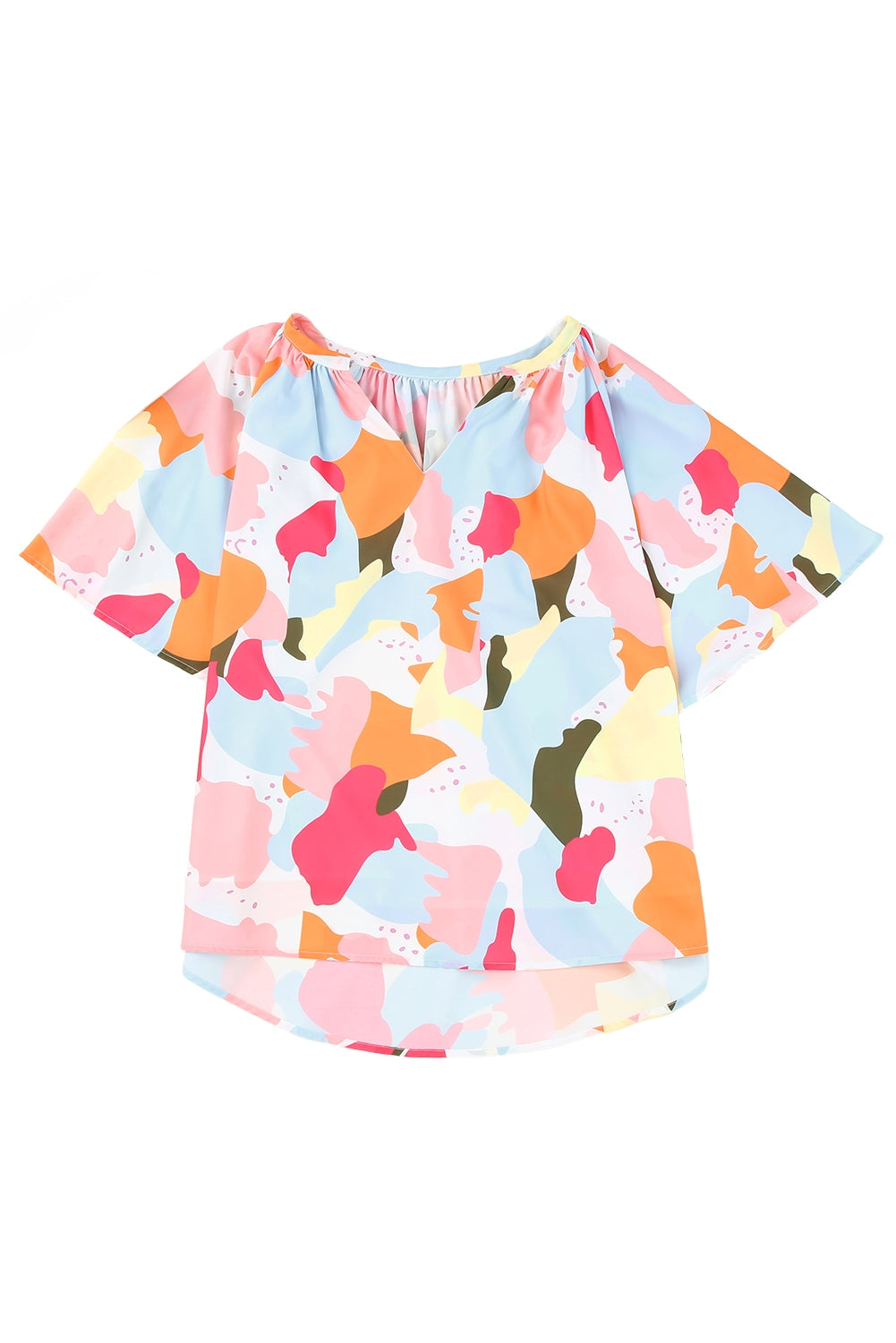 Multicolor Floral Print V Neck Half Sleeve Blouse