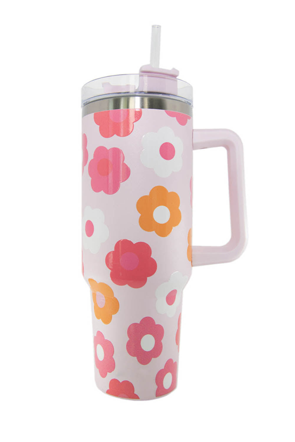 Multicolor Flower Print Handled Stainless Steel Vacuum Cup