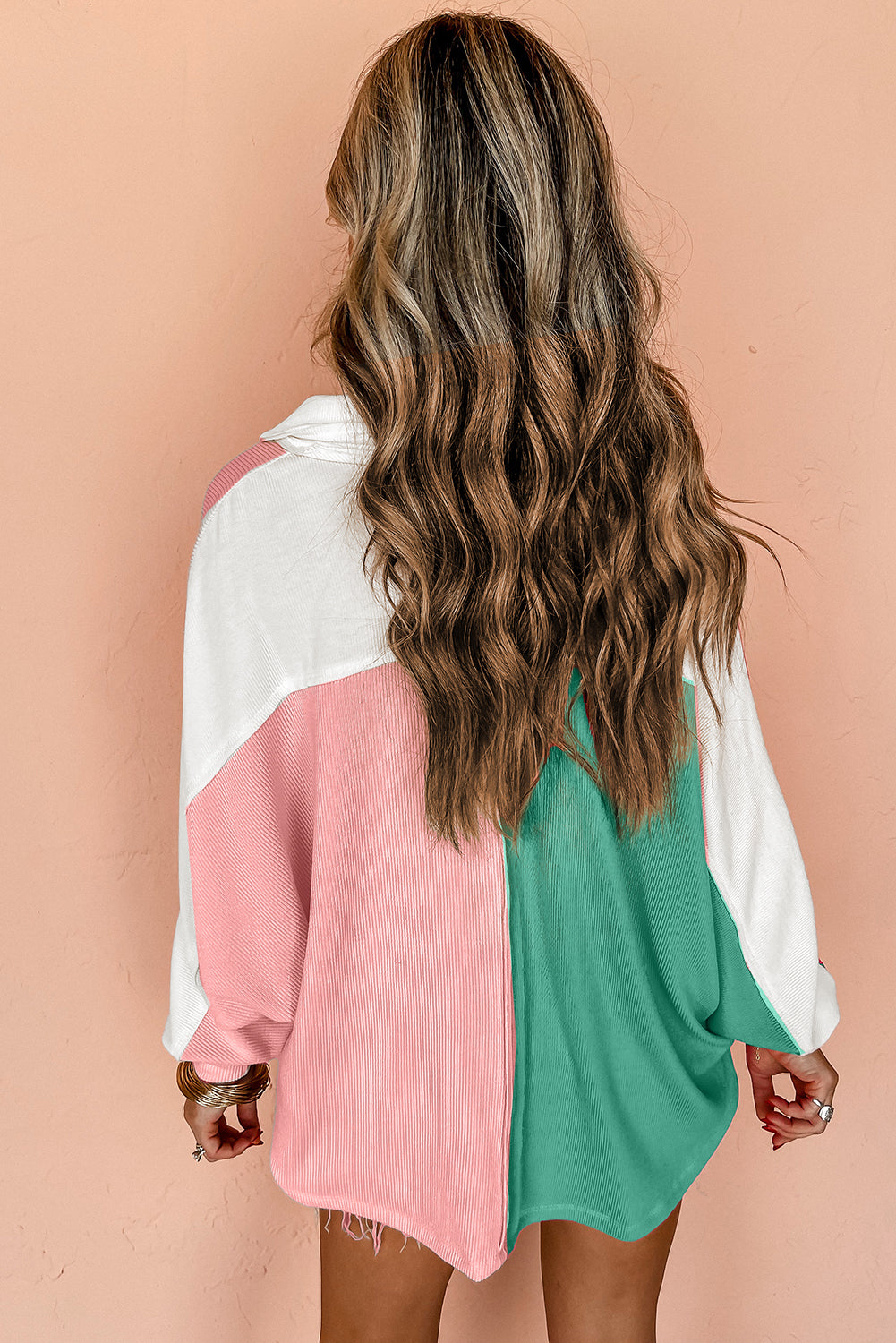 Pink Ribbed Oversized Sweatshirt