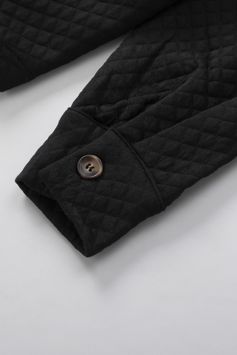 Black Retro Quilted Flap Pocket Button Shacket