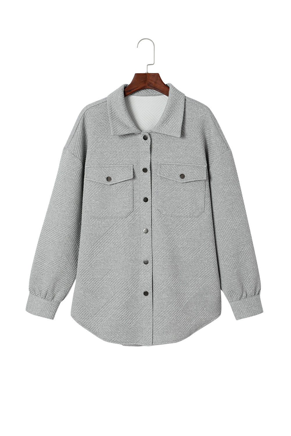 Gray Solid Textured Flap Pocket Buttoned Shacket