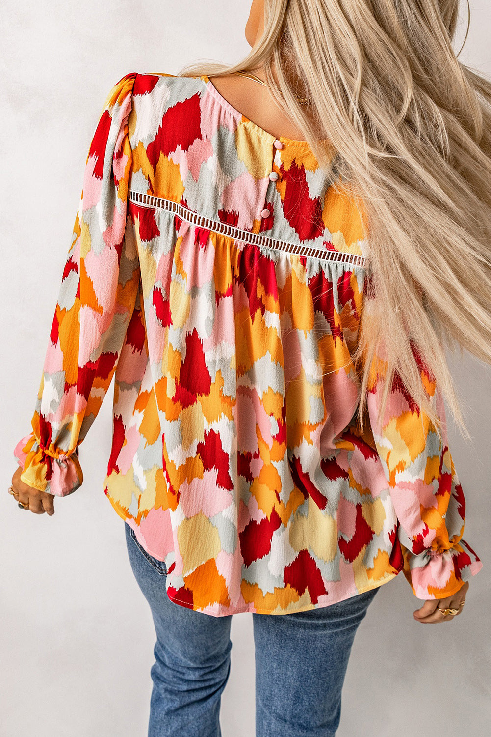 Multicolor Abstract Printed Long Sleeve Blouse