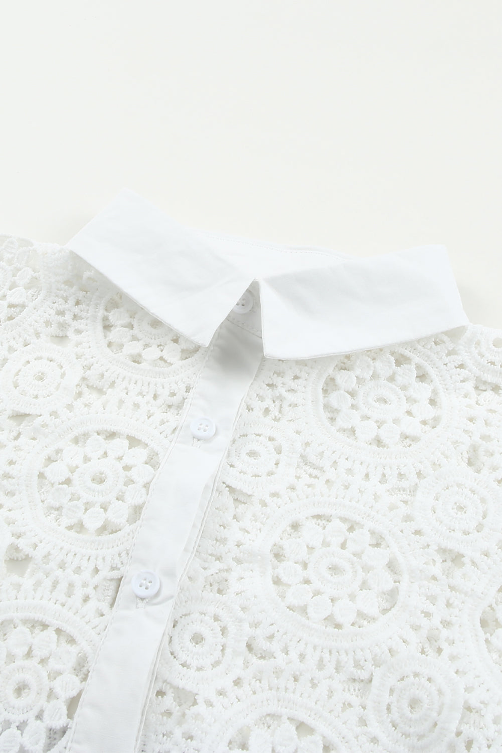 White Crochet Lace Hollow-out Turn-down Collar Shirt