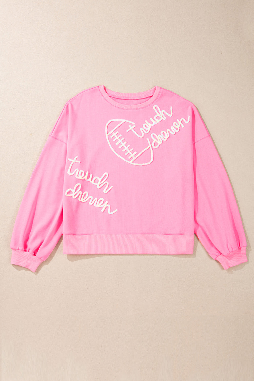 Pink Touch Down Rugby Football Embroidered Plus Size Sweatshirt